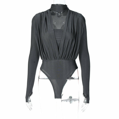 V-Neck Long Sleeve Jumpsuit with Splice Design