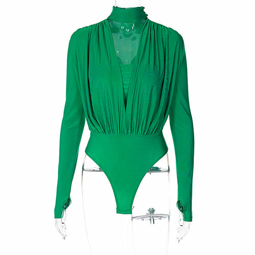 V-Neck Long Sleeve Jumpsuit with Splice Design