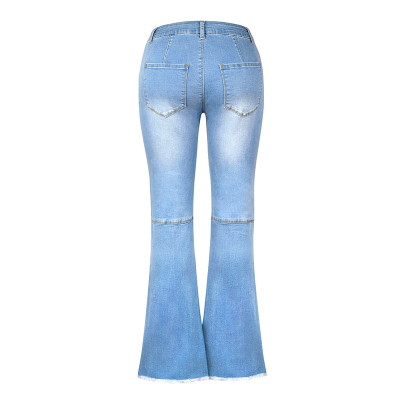 Stretch Pocket High Waist Urban Female Flare Jeans