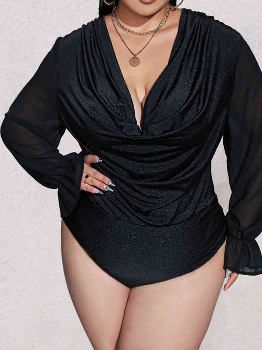 Plus Size Sexy Plunge Long Sleeve Bodysuit