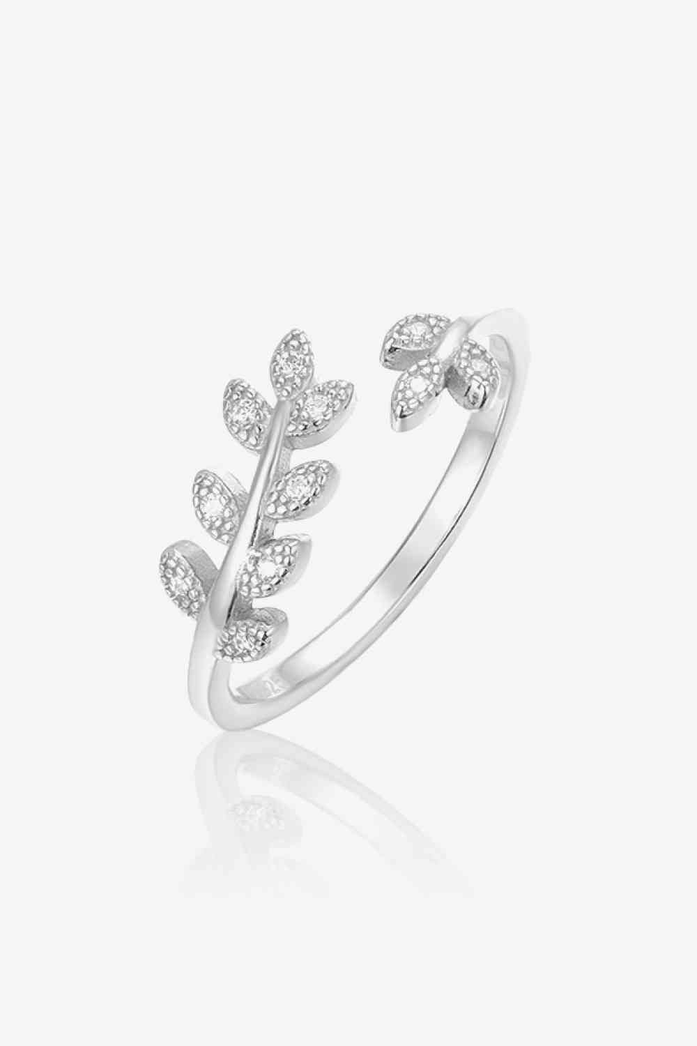 Inlaid Zircon Leaf-Shaped Open Ring