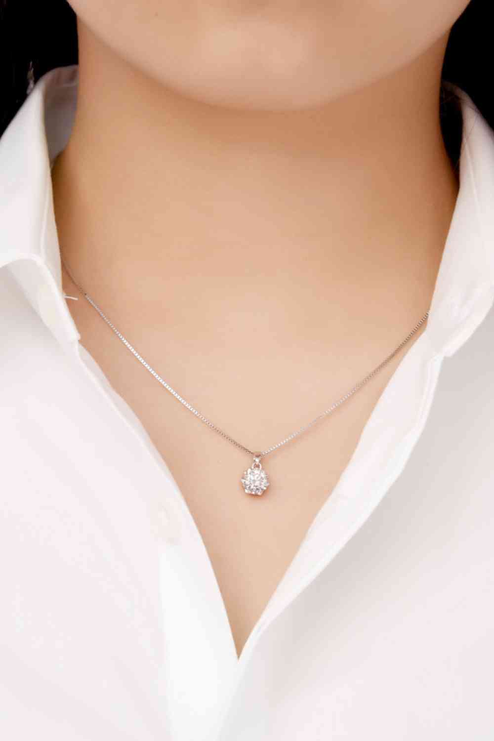 1 Carat Moissanite Pendant Platinum-Plated Necklace